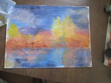 Original Pastel By Peg DeChene Humphreys, Abstract Scenic Lake 14.5"x 11"