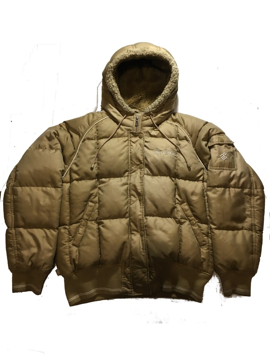 Rocawear XL Tan Brown Vintage 2000s Y2K Sherpa Lined Goose Down