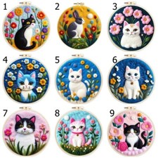 Cat animal DIY Needle Felting Craft Kit with 8 inch Embroidery Hoop for Beginner