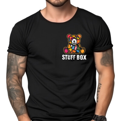 StuffBox T-Shirt Uomo Orsacchiotto STB-1144 - Nero, 100% Cotone, Doppie Cuciture, Stampa Davanti E Retro