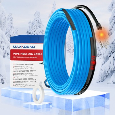 MAXKOSKO 30FT Water Pipe Heating Cable, Heat Tape for Pipes Freeze Protection