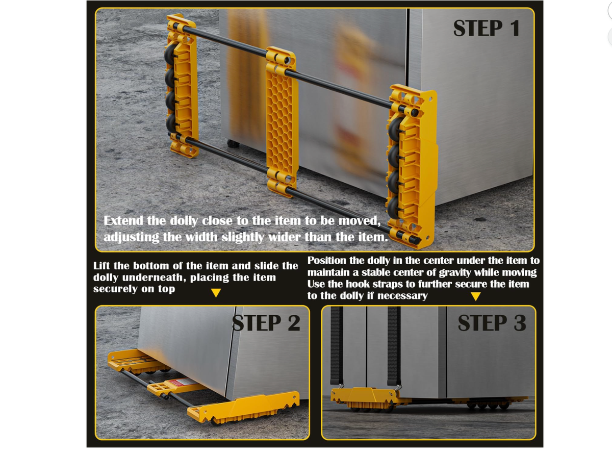 Heavy-Duty Adjustable Dolly Cart With 2 Elastic Strap– Expands Up To 36" Wide