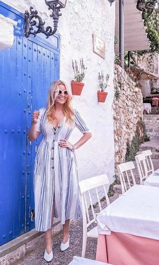 Striped midi dress with buttons 2025