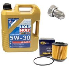 Motoröl Set 5W-30 5 Liter + Ölfilter SH 4025 P + Schraube für Audi Seat Skoda VW