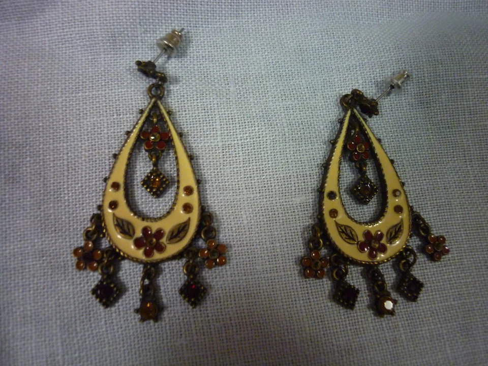 5 CONJUNTOS PENDIENTES VINTAGE - LATÓN/ESMALTE Y GEMA, PLATA, TURQUESA, MONET Y ROSA Foto 3 de 4