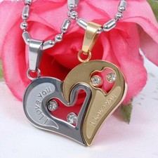 Xmas Gift Heart Necklace For Couples His and Her Pendants Love Puzzle Matching