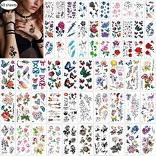 60Sheets Waterproof Flower Floral Body Arm Sleeve Fake Temporary Tattoo Stickers