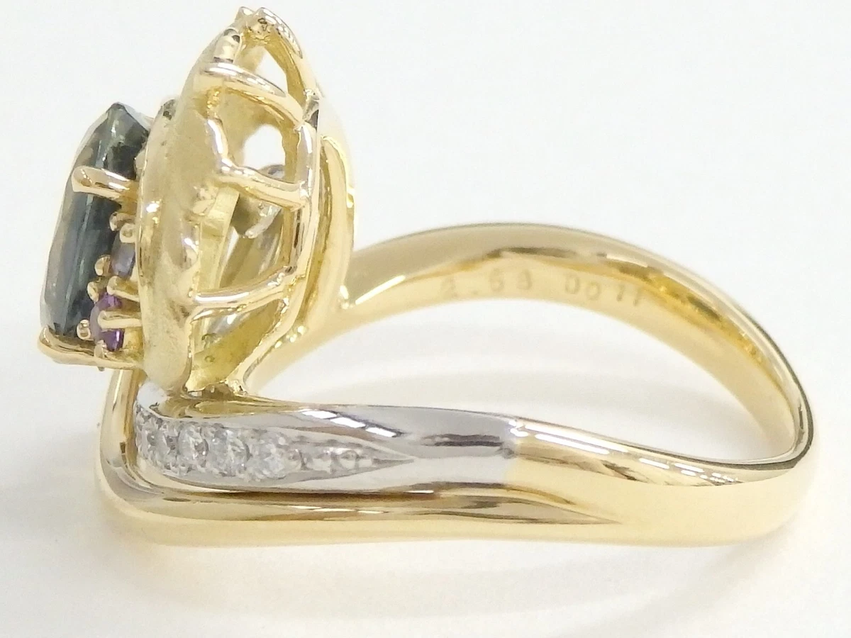 Blue Sapphire 2.58ct Diamond 0.11ct Ring K18 Yellow Gold Pt900 US