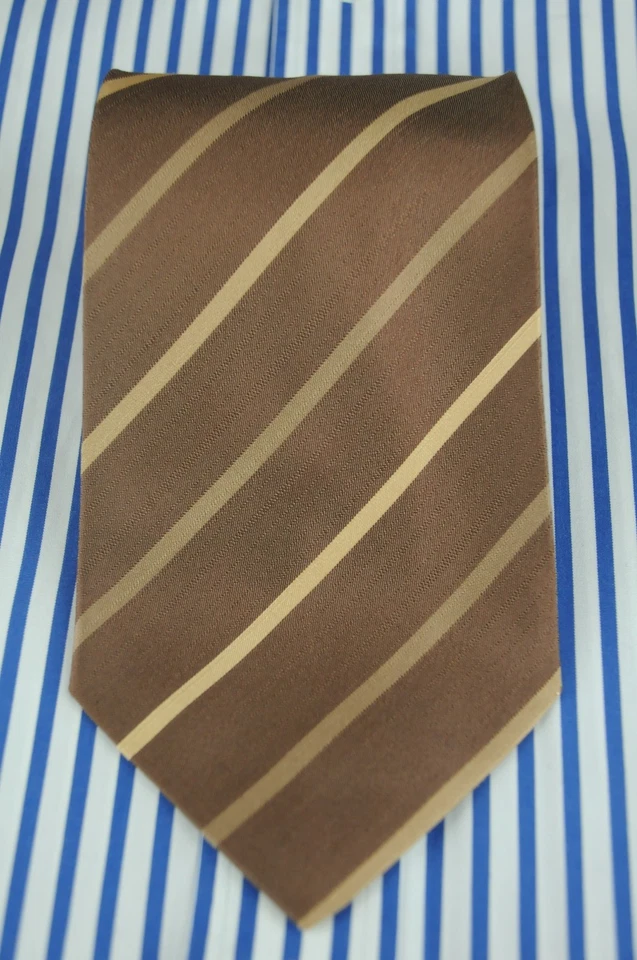 Corbata de seda tejida a rayas marrones Bugatchi Uomo para hombre 56 x 3,75 pulgadas Foto 2 de 4
