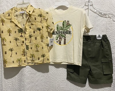 BT Kids 4 Piece Outfit Boys S6 Monkey/Palm Tree/Pineapple Theme- New With Tags