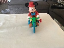 Vintage Mickey Mouse on Bike Wind Up Toy with bell Rare