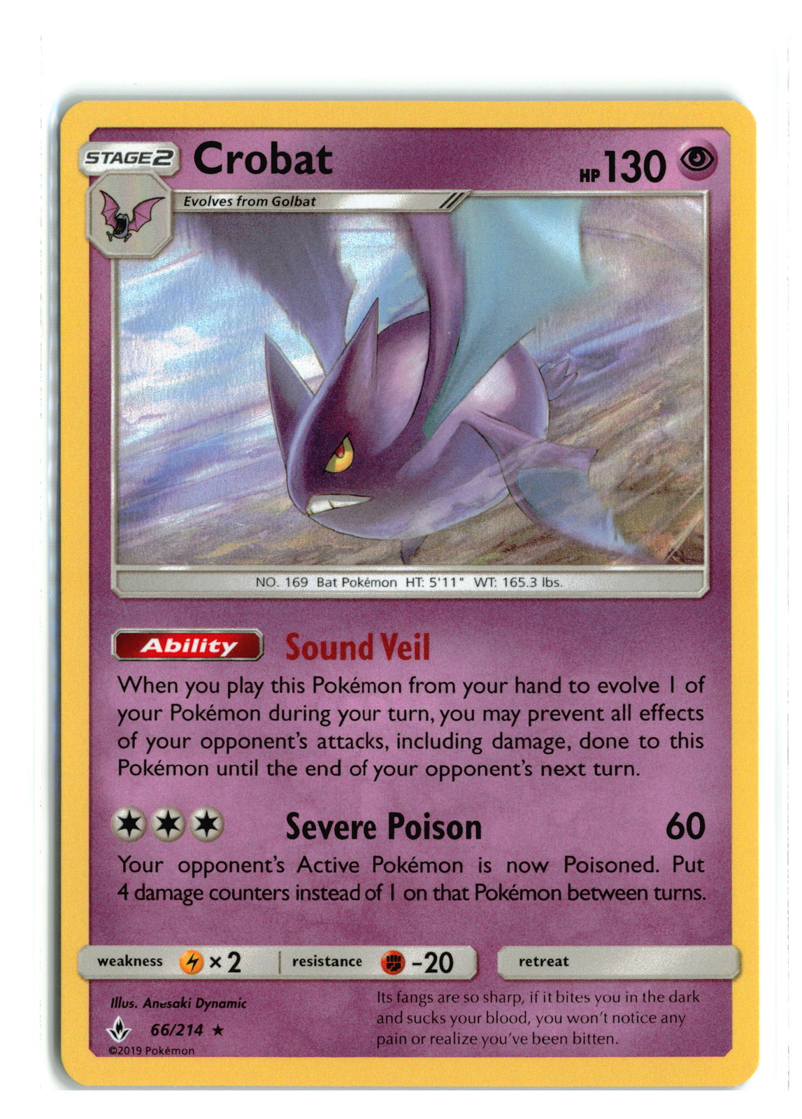 CROBAT 66/214 UNBROKEN BONDS HOLO RARE POKEMON TCG NM-LP