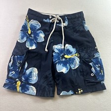 Abercrombie Fitch Floral Hawaiian Trunks Blue Boys Sz Large