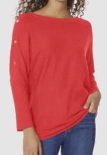  80 Jones New York Collection Women's Red Button Detail Boatneck Sweater Size L
