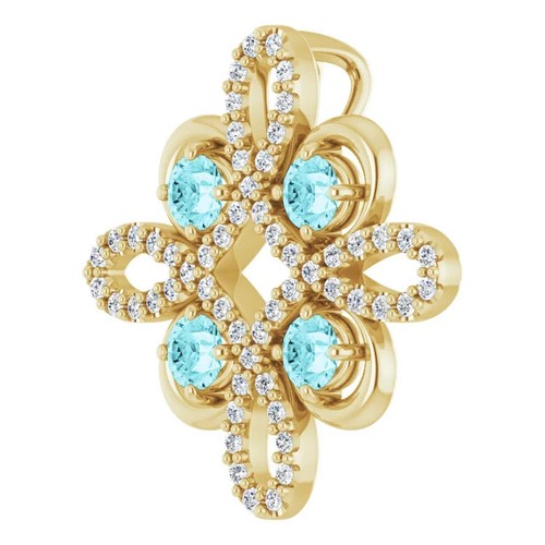 Colgante Trébol Diamante Natural Amarillo 14K Circón Azul y 1/6 CTW - Imagen 2 de 3