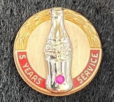 Coca-Cola Service Pin - 5 Year Gold, silver bottle, w/red inlay and 1 Ruby.