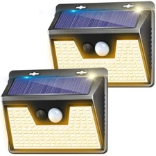 Solar Lights Outdoor 140LED/3 Modes Motion Sensor Outdoor 2 Pack Warm White