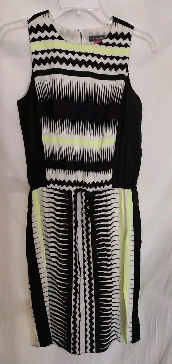 Vince Camuto Sleeveless Lined Dress Black White Lime Green Size 2 Vince Camuto Sleeveless Lined Dress Black White Lime Green Size 2