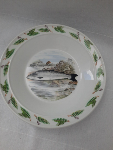 Portmeirion Compleat Angler Fern Bowl Soup Rimmed 8.5" ~ Salmon Pattern - Picture 11 of 12