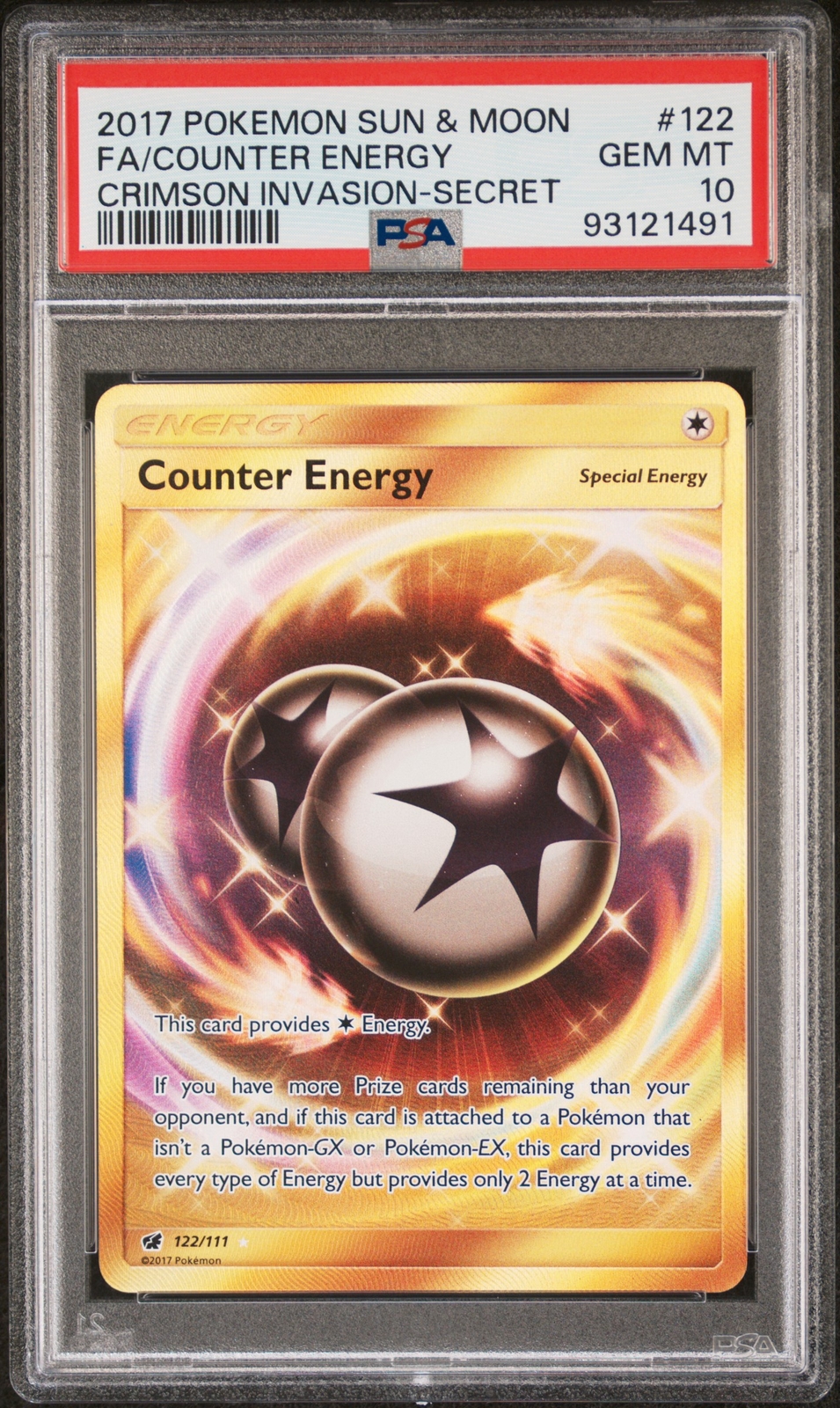 Tcg 2017 Pokemon Sun & Moon Crimson Invasion Fa/Counter Energy #122 PSA 10