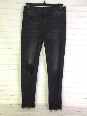 ZARA Basic Z1975 Denim Womens Size 2 Distressed Torn Frayed Skinny Jeans Black