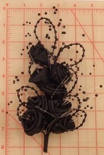 5 Vintage Head Piece Corsage Fabric Black Roses With Beads 6" Flower Fascinator