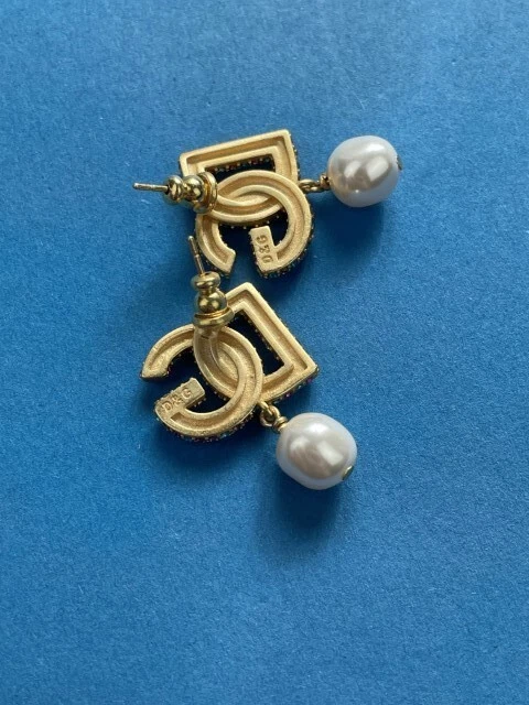 Golce & Gabbana Gold Multicolour Stone Charming DG Monogram Designed Earrings - Image 4 of 4