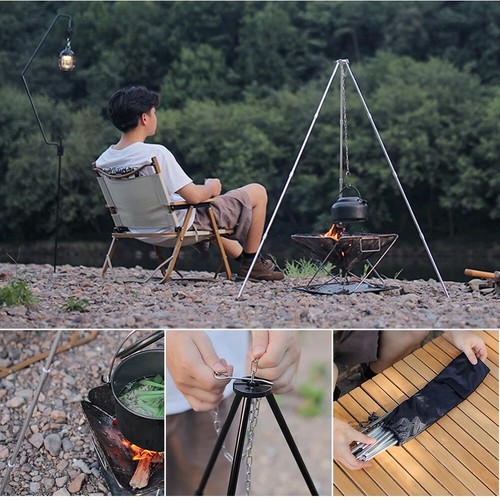 Camping Bonfire Tripod Aluminum Alloy Cooking Pot Tool Detachable Stand Triangle - Picture 3 of 15