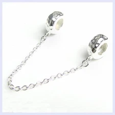 925 Sterling Silver Hammer Stopper Safety Chain Bead for European Charm Bracelet