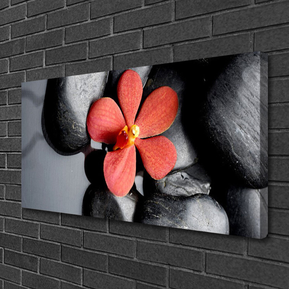Impression sur toile 100x50 cm avec châssis bois motif artistique fleurs et pierres zen