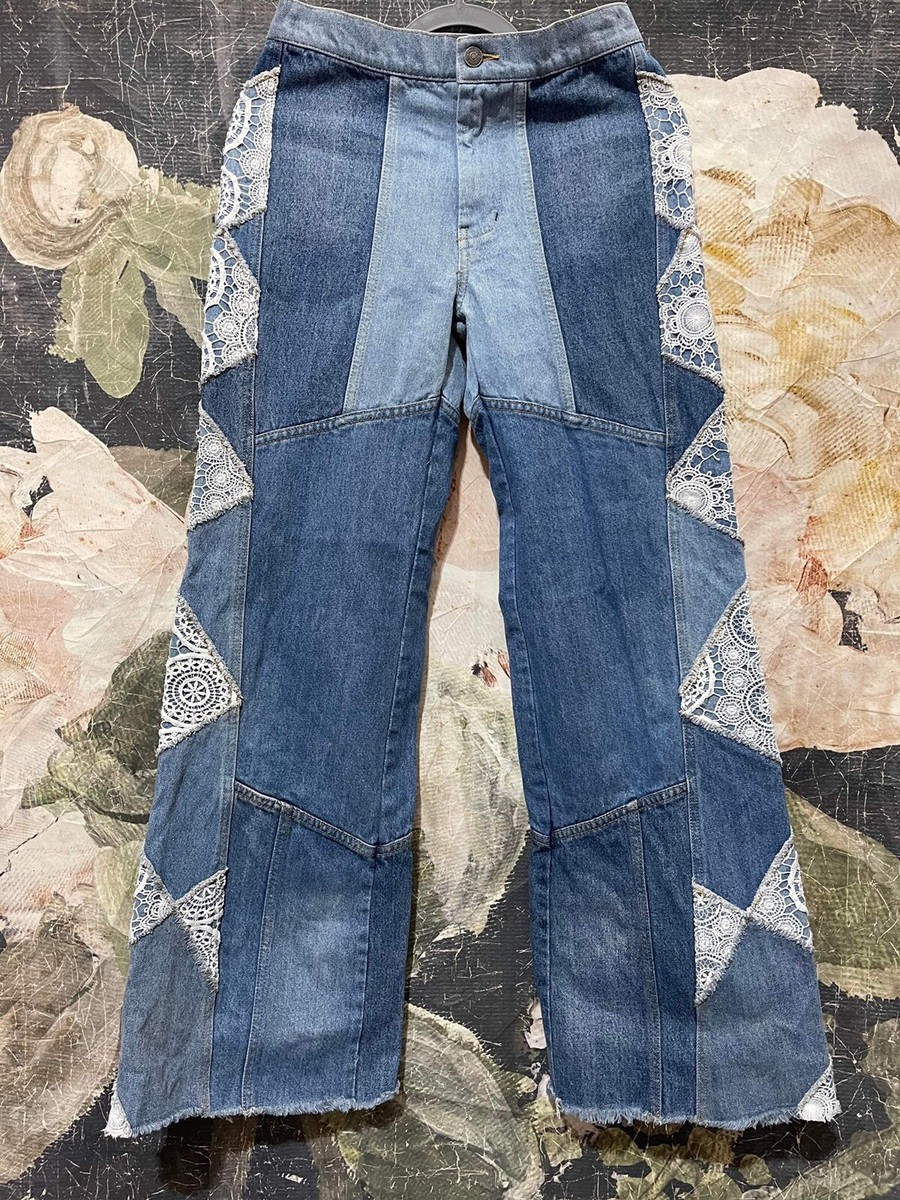 Jeans Free People X Dr. Collectors Patché - Taille S - Bleu - Neuf Avec étiquettes - Prix D'origine $518
