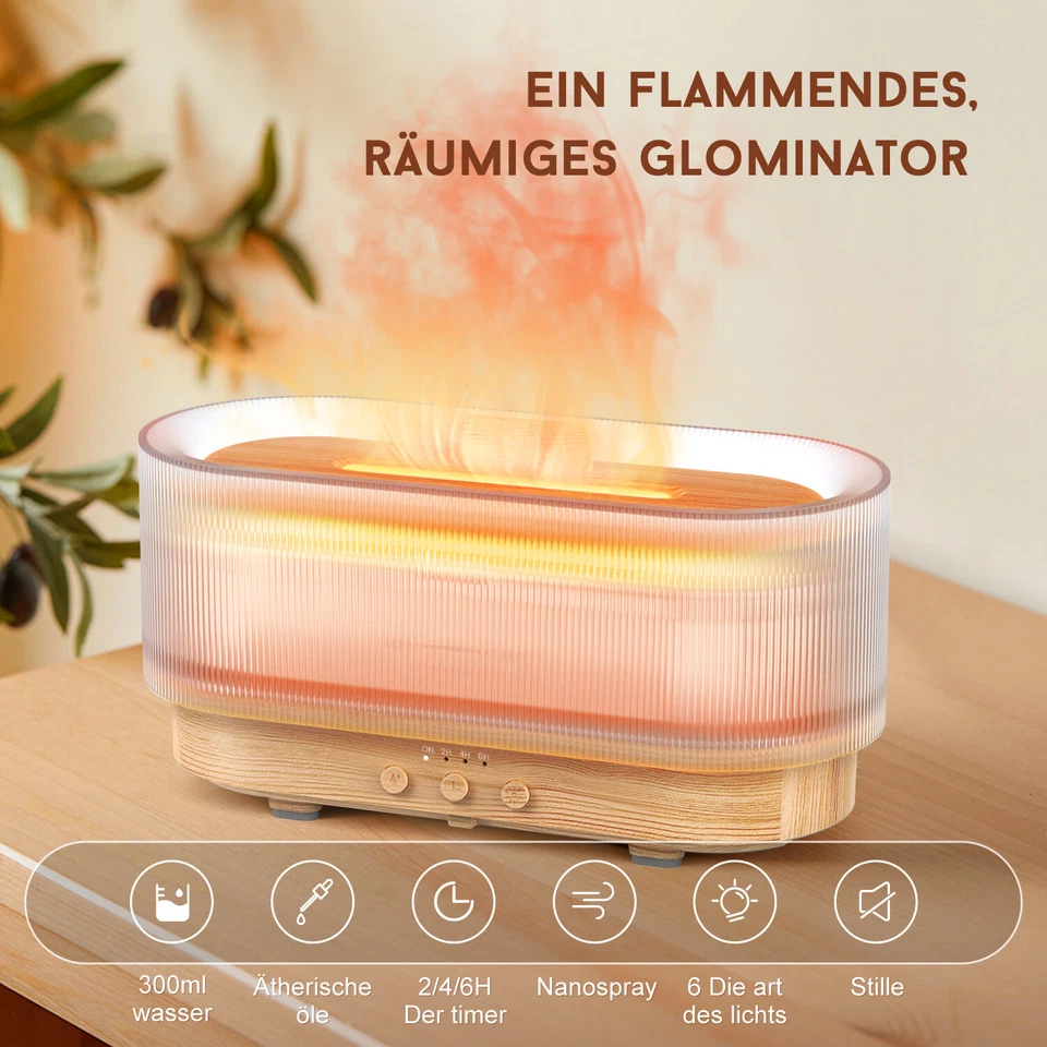 SEJOY 300ML Luftbefeuchter Flamme Raumbefeuchter Feuer Aroma Diffuser ÖlDiffusor - Bild 3 von 4