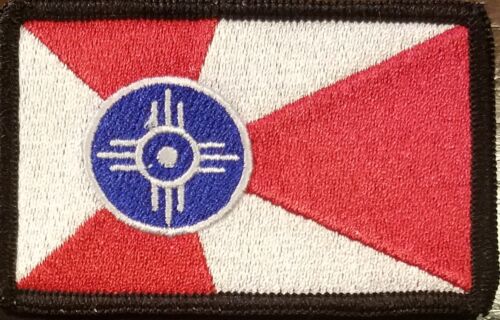 Wichita Kansas Flag Patch W/ Hook Adhesive Fastener Tactical Morale Emblem #2 - Afbeelding 1 van 1