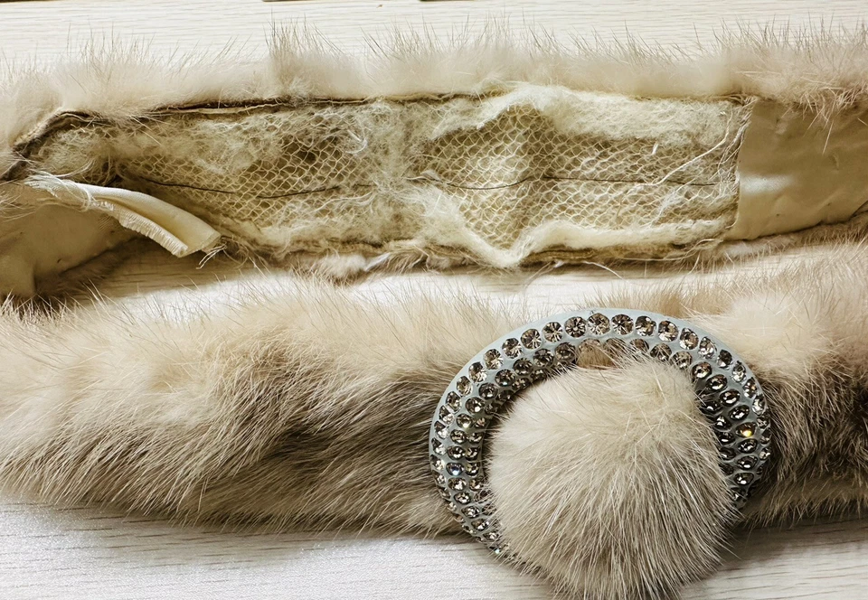 De colección Raro Exquisito Beige Piel de Visón 36’ Cinturón Hebilla Estrás Foto 2 de 4