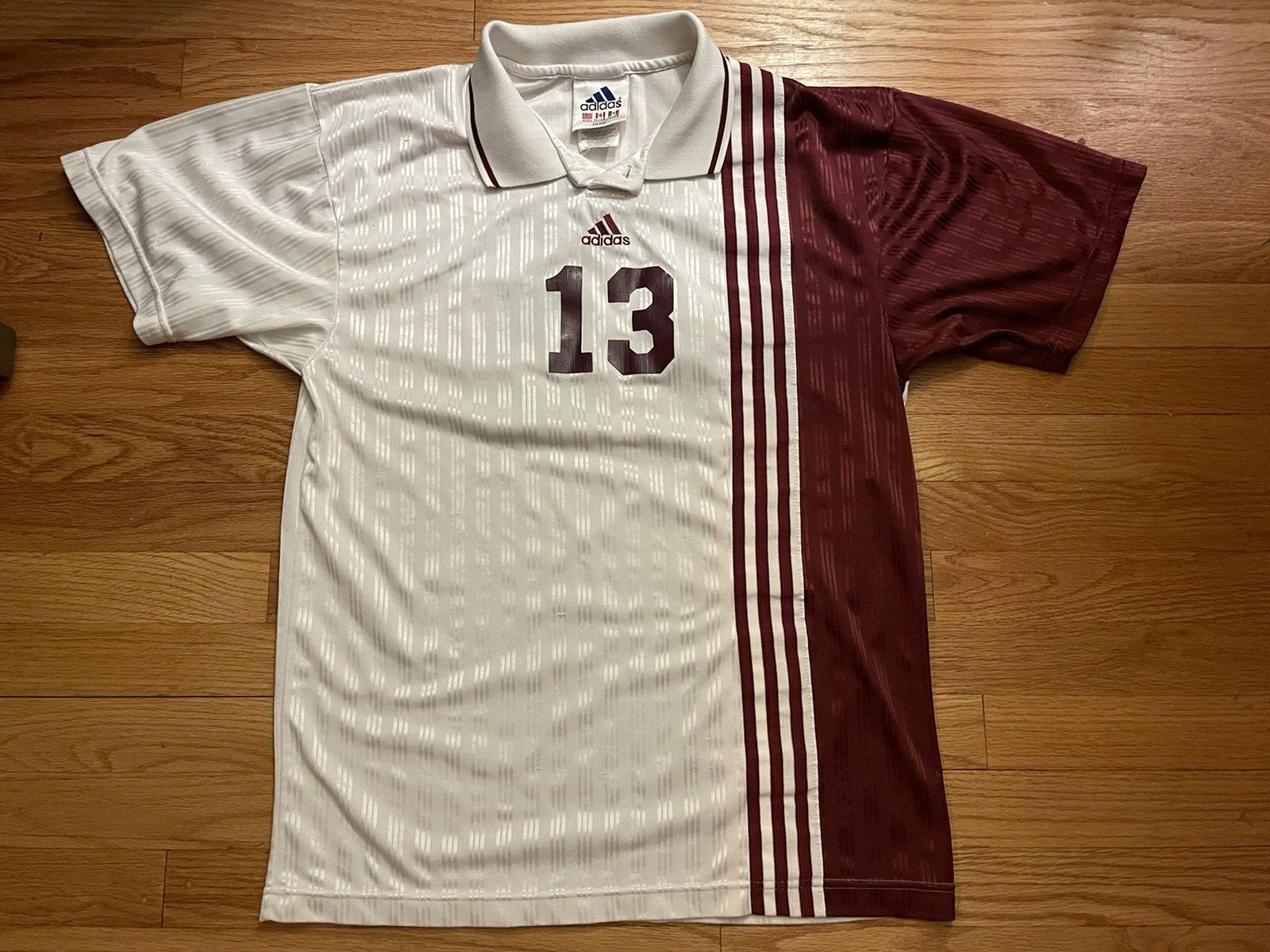 Vintage 90s Adidas Equipment Soccer Jersey Maroon & White Large