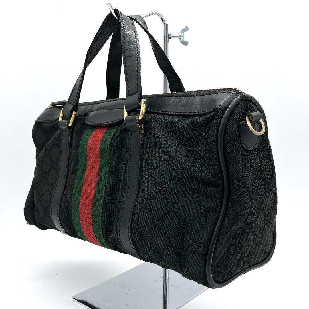 GUCCI Vintage Sherry Line GG Canvas Black Handbag PC12Q0