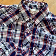 VTG Sears Plaid Western Wear Shirt Pearl Snap Button USA Shirt 70s Large 16-16.5