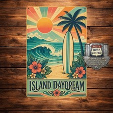 Tropical Surfboard Beach Sign Vintage Aloha Island Metal Tin Wall Plaque 8x12
