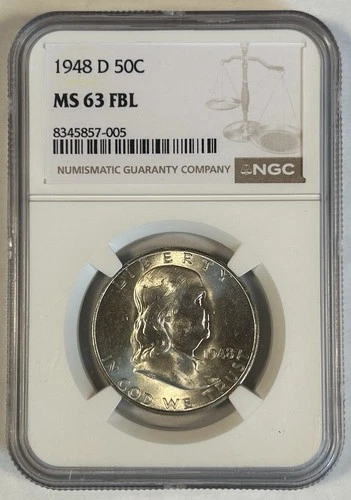 1948-D Franklin Half Dollar Coin NGC MS 63 FBL