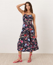 PACT Organic Fit Flare Midi Dress, Dayspring Blooms Multi NEW