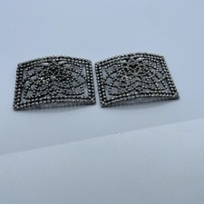Vintage Victorian Style pair marcasite cut steel shoe buckles Clip