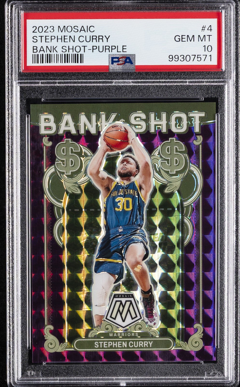 2023 PANINI MOSAIC BANK SHOT PURPLE #4 STEPHEN CURRY 49/99 PSA 10