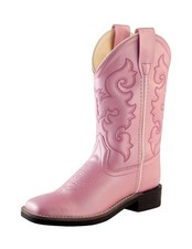 Old West Cowboy Boots Girls Broad Square Toe Shine TPR Pink VB9120