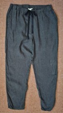 Eileen Fisher 100 Organic Linen Pull On Tapered Pants Gray Black Gingham Small