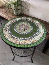 278 Mosaiktisch,Beistelltisch,Handarbeit, wetterfest,rund,50 cm Durchm., Unikat
