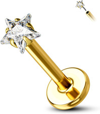 14K Gold Cartilage Earring Stud Yellow Gold Flat Back Helix Stud Push in Tragus