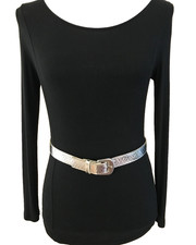 Accessories by Pearl Women's Belt XS Metallic Silver VTG Croc Print Casual