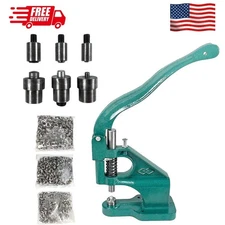 Hand Press Heavy Duty Eyelet Grommet Machine Punch Tool Set with 3 Dies and ...