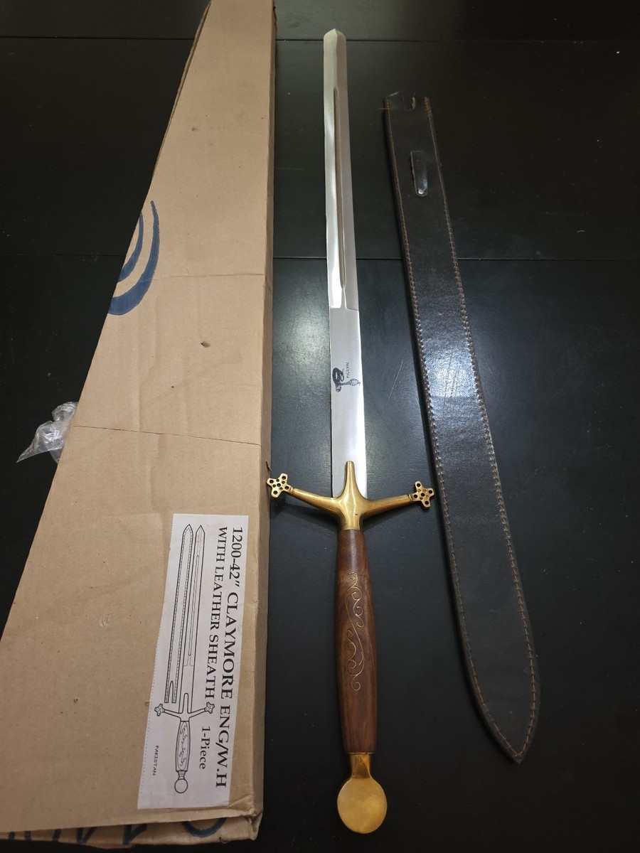 Vintage Pakistan Stainless Steel Claymore Sword With Leather