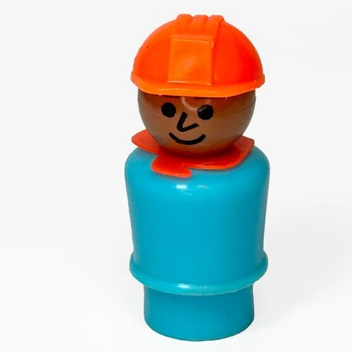 Fisher-Price Little People Figure Construction Worker Orange Helmet Blue Body